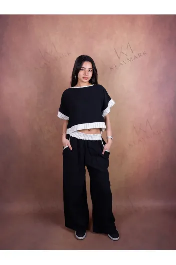 White&Black müslin kadın crop 